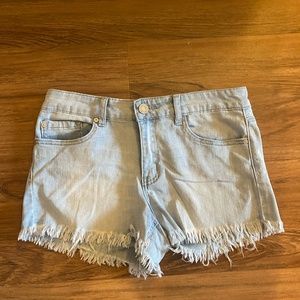 Light Wash Frayed Denim Shorts